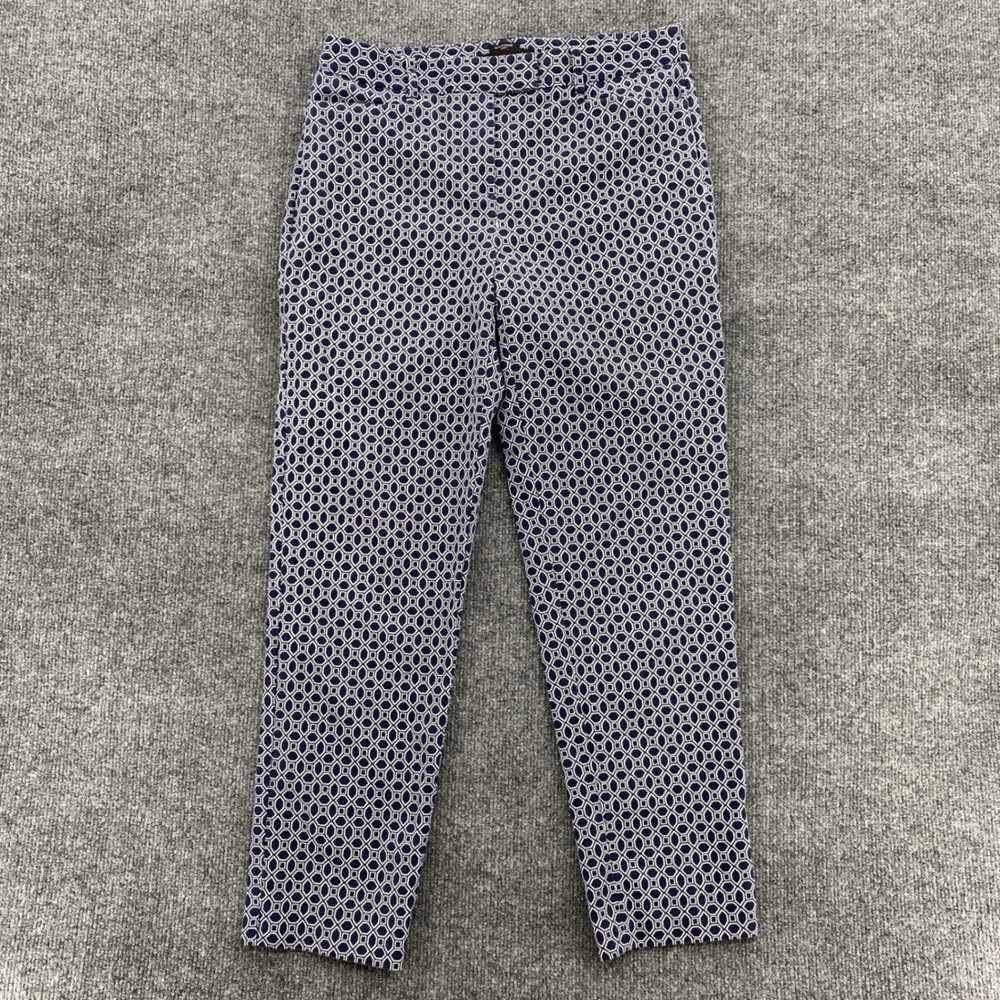 Talbots Hampshire Curvy Pants Womens 4 Blue Geometric Trousers Office Preppy Mod